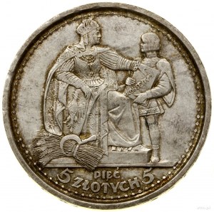 5 zloty, 1925, Varsavia; disegno della moneta della Costituzione...