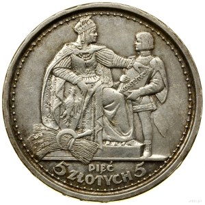 5 zloty, 1925, Varsovie ; dessin de la pièce de Constitution...