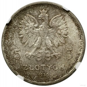 5 zlotých, 1930, Varšava; Banner - 100. výročí Powstan...