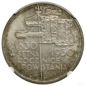 5 zlotých, 1930, Varšava; transparent - 100. výročie Powstan...