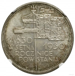 5 zlotys, 1930, Varsovie ; Bannière - 100e anniversaire du Powstan...