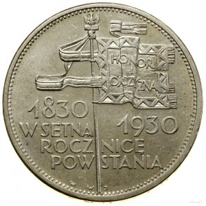 5 zloty, 1930, Varsavia; Striscione - 100° Anniversario di Powstan...