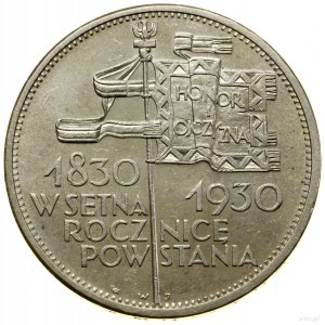 5 zlotých, 1930, Varšava; transparent - 100. výročie Powstan...