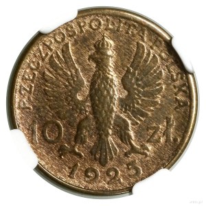 10 zlatých, 1925, Varšava; busta ženy a muže....