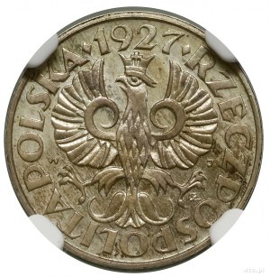 2 groše, 1927, Varšava; oběžná mince podle návrhu Wojc...