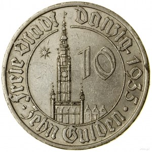 10 florins, 1935, Berlin ; Hôtel de ville de Dantzig ; AKS 7, CNG 5....