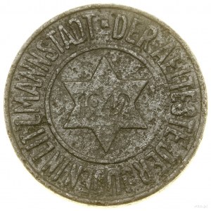 10 fenigs, 1942, Lodz ; variété avec date sur étoile Daw....