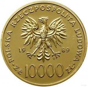 10,000 zloty, 1989, Warsaw; John Paul II - bust...