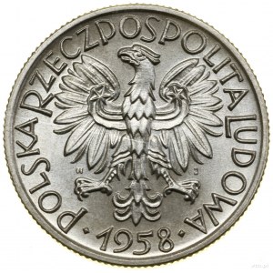 5 zloty, 1958, Warsaw; Rybak, a variety with a narrow numeral....