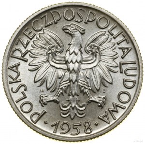 5 zloty, 1958, Warsaw; Rybak, a variety with a narrow numeral....