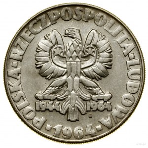 10 zlotys, 1964, Varsovie ; clé à molette, faucille et truelle, PRÓ...