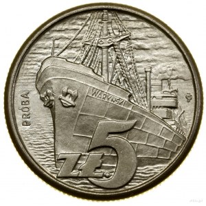 5 zloty, 1958, Varsavia; Nave Waryński - sfondo con...