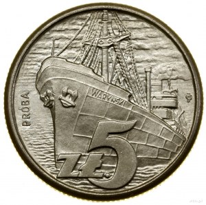 5 złotych, 1958, Warszawa; Statek „Waryński” - tło z de...