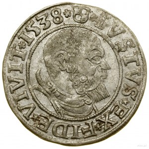 Pfennig, 1538, Königsberg; Spitze der Rückseitenlegende PRVSS;...