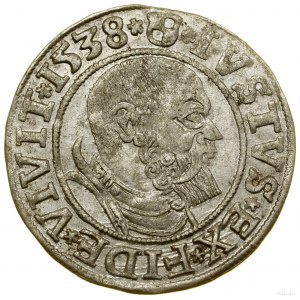 Penny, 1538, Königsberg ; pointe de la légende du revers PRVSS ;...