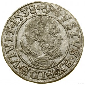 Groš, 1538, Königsberg; hrot reverznej legendy PRVSS;...