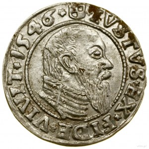 Pfennig, 1546, Königsberg; Fürst mit hohem Kragen, Ko...