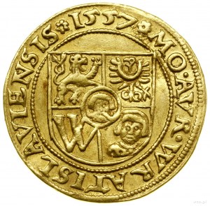 Ducat, 1557, Wrocław ; Av : écu à cinq champs des armoiries de m...