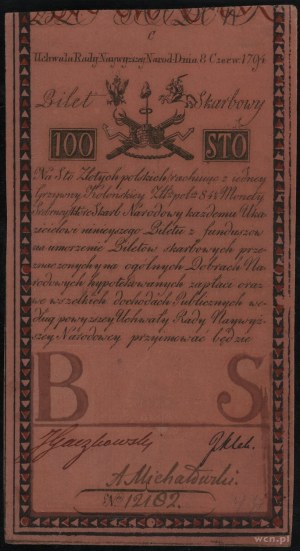 100 poľských zlotých, 8.6.1794; séria C, číslo 121...
