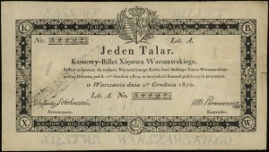 1 thaler, 1.12.1810; commissioner's signature: Walenty Sobolewsk...