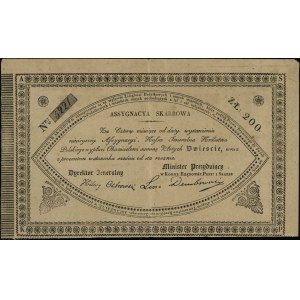 Affectation du Trésor pour 200 or, 1831 ; signatures : Hilar...