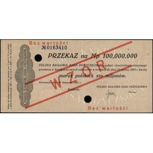 Trasferimento per 100.000.000 di marchi polacchi, 20.11.1923; numero...