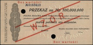 Przekaz na 100.000.000 marek polskich, 20.11.1923; nume...