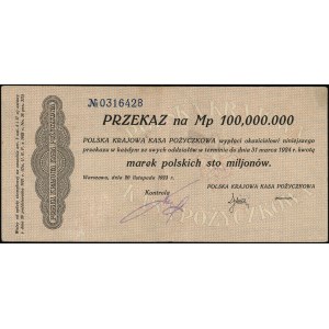 Überweisung für 100.000.000 polnische Mark, 20.11.1923, ohne ...