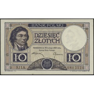 10 zlatých, 28.02.1919; séria 11.A., číslovanie 080312, ...