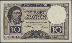 10 zlatých, 28.02.1919; séria 11.A., číslovanie 080312, ...