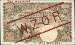 1,000 zloty, 28.02.1919; series A, numbering 5699933, ...