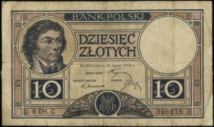 10 zlotých, 15.07.1924; 2. emisia, séria C, číslovanie 3...