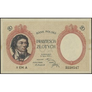 20 zlotys, 15.07.1924 ; 2e émission, série A, numérotée 5...