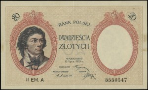 20 zlotých, 15.07.1924; 2. emisia, séria A, číslovanie 5...