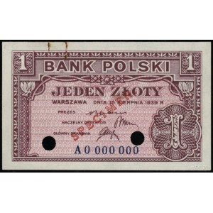 1 oro, 15.08.1939; serie A, numerazione 0000000, rosso...