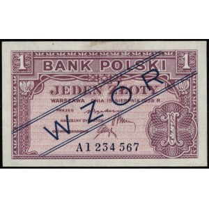 1 złoty, 15.08.1939; seria A, numeracja 1234567, granat...