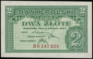 2 zloty, 15.08.1939; series B, numbering 6147028; Lucow ...