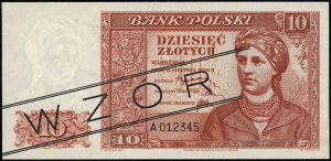 10 złotych, 15.08.1939; seria A, numeracja 012345, czar...