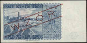 20 zlatých, 15.08.1939; série A, číslování 012345, červená...