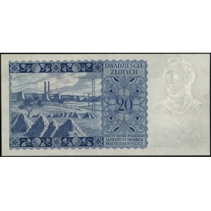 20 zloty, 15.08.1939; series A, numbering 000000, papi...