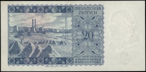 20 złotych, 15.08.1939; seria A, numeracja 000000, na l...