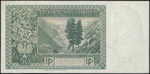 50 zlotých, 15.08.1939; séria A, číslovanie 000000, č...