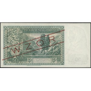 50 zlotých, 15.08.1939; série A, číslování 012345, červená...