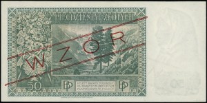 50 zlotých, 15.08.1939; série A, číslování 012345, červená...