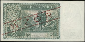 50 złotych, 15.08.1939; seria A, numeracja 012345, czer...