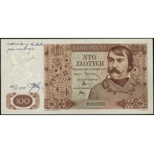 100 Zloty, 15.08.1939; Serie H, Nummerierung 000000, auf ...