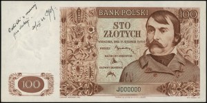 100 zlotys, 15.08.1939 ; série J, numérotation 000000, sur ...