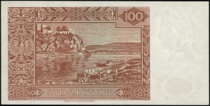 100 złotych, 15.08.1939; seria J, numeracja 000000, na ...
