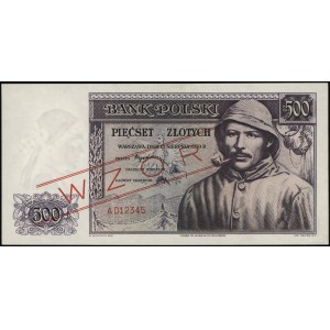 500 złotych, 15.08.1939; seria A, numeracja 012345, cze...