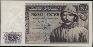 500 zlatých, 15.08.1939; série C, číslo 599014; Luc...